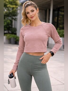 aerie Ribbed Crewneck Sweatshirt in Dusty Rose